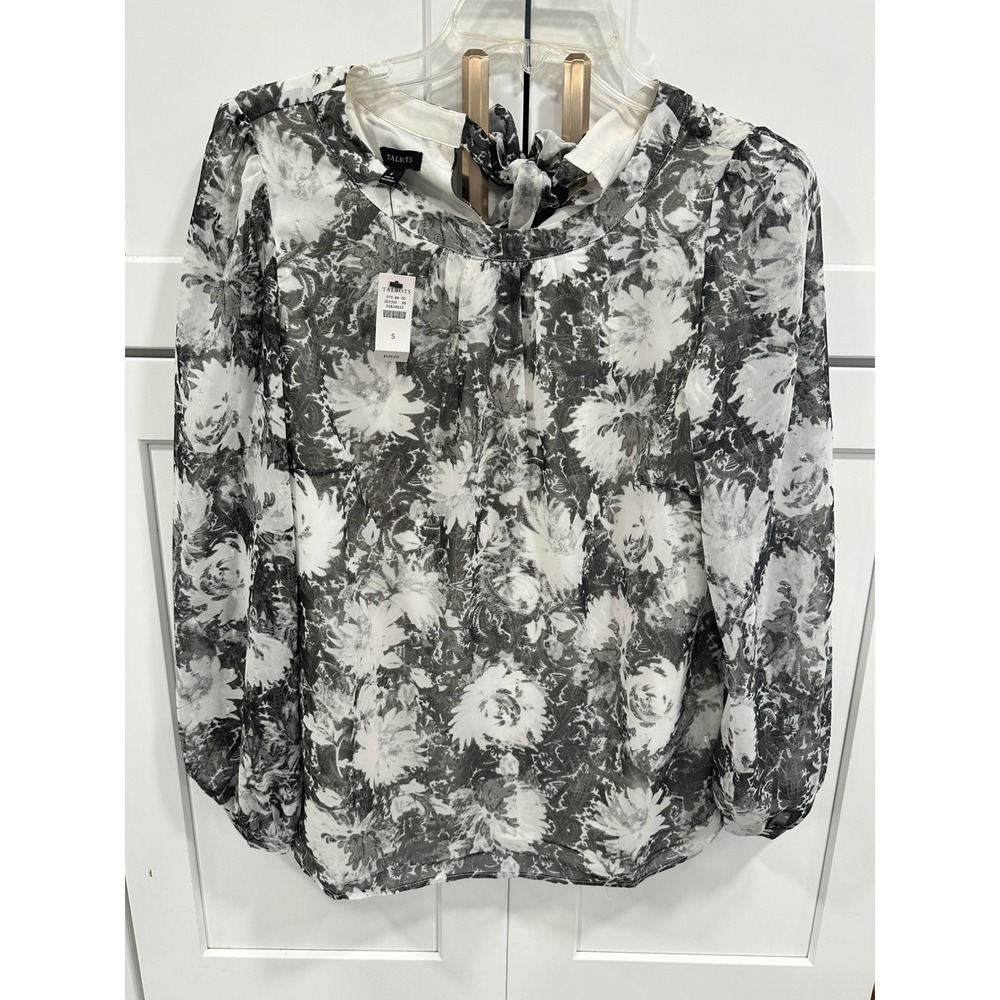 Talbots Women Floral Print Tie Neck Long Sleeve Blouse‎ Top Size S